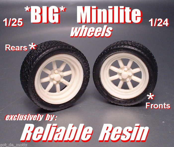 2 Halibrand Funny Car Wheels W Back Halves &  Tires 1:25 JO-HAN LBR Model Parts